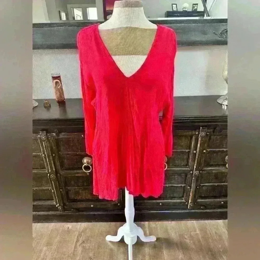 Free People red embroidered tunic top-size, M - Picture 3 of 9